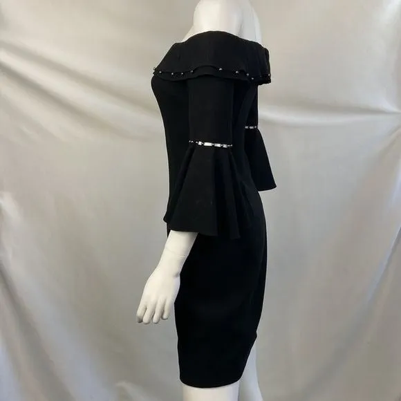 ElieTahari NWT Black Bell Sleeve Off Shoulder Dress