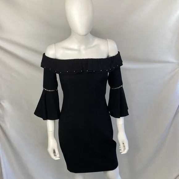 ElieTahari NWT Black Bell Sleeve Off Shoulder Dress