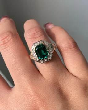 Emerald Engagement Ring, Halo Wedding Ring Art Deco Emerald Bridal Gifted Ring