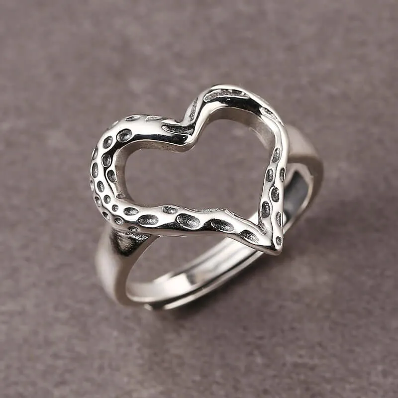 Engraved Simple Peplum Heart Wide Plain Ring