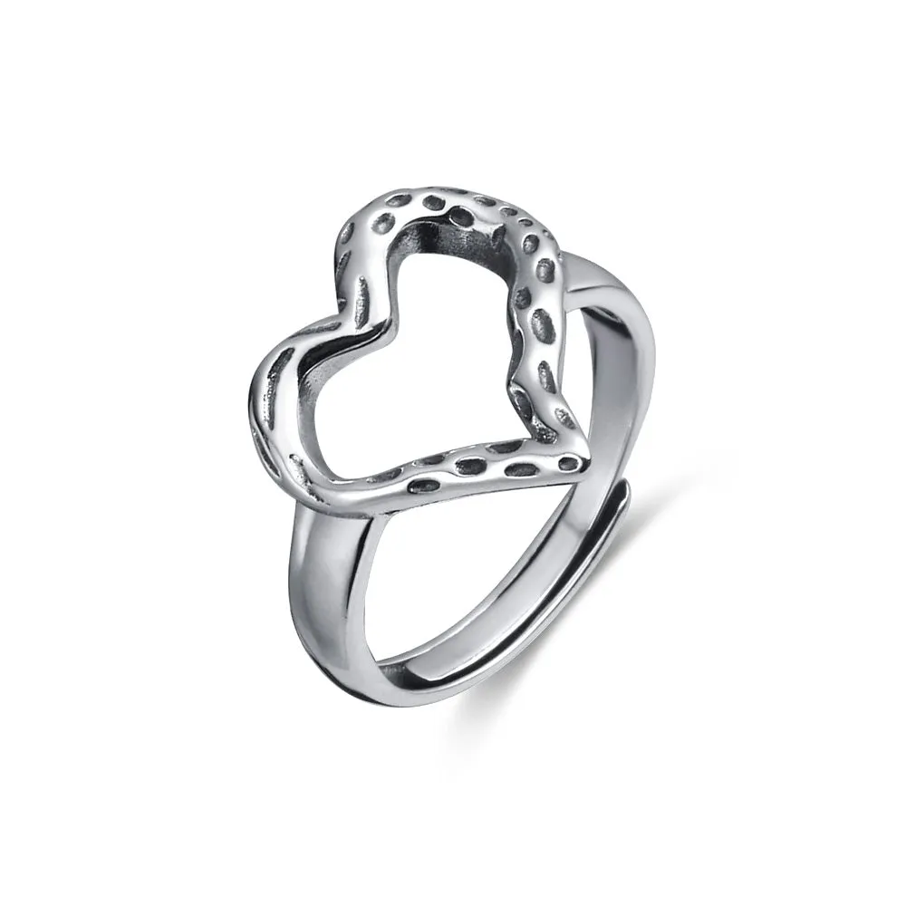 Engraved Simple Peplum Heart Wide Plain Ring