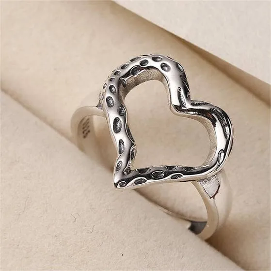 Engraved Simple Peplum Heart Wide Plain Ring