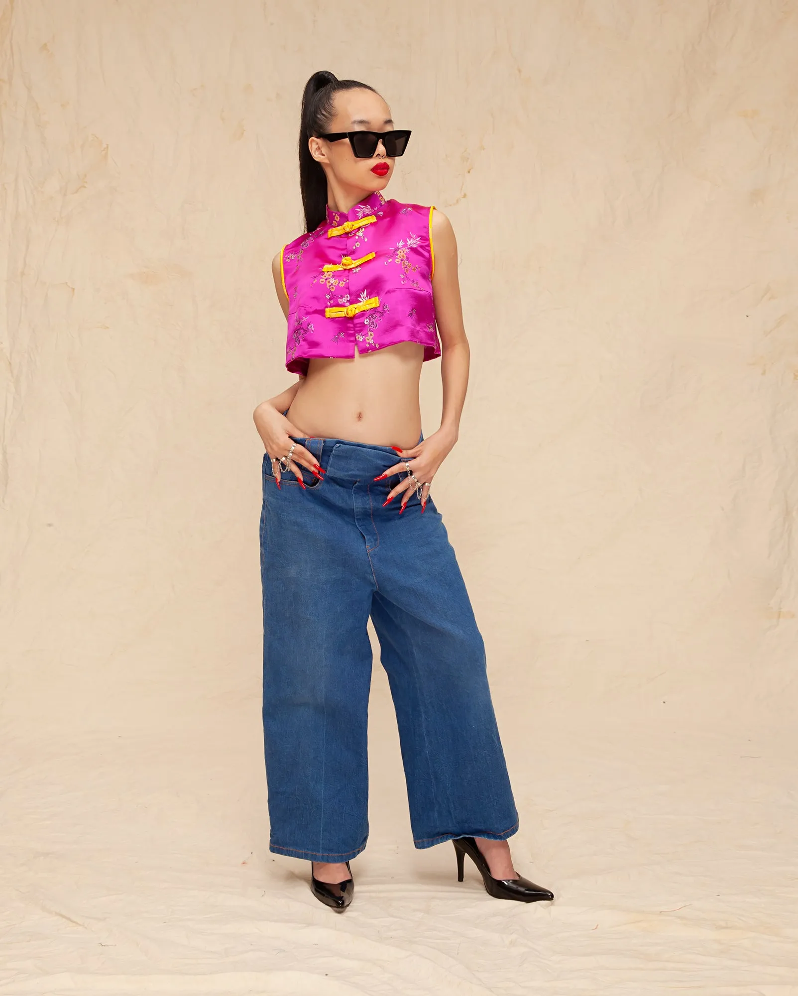 Fen Crop Top (Fuchsia Brocade)