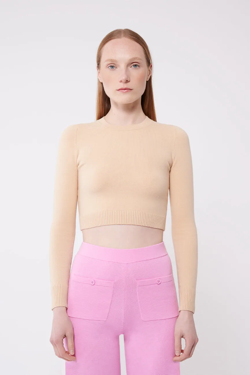 Fieno Peachskin Long Sleeve Crop Crew