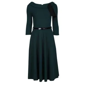 Forest Green Black Tie 1/2 Sleeve Vintage Swing Dress