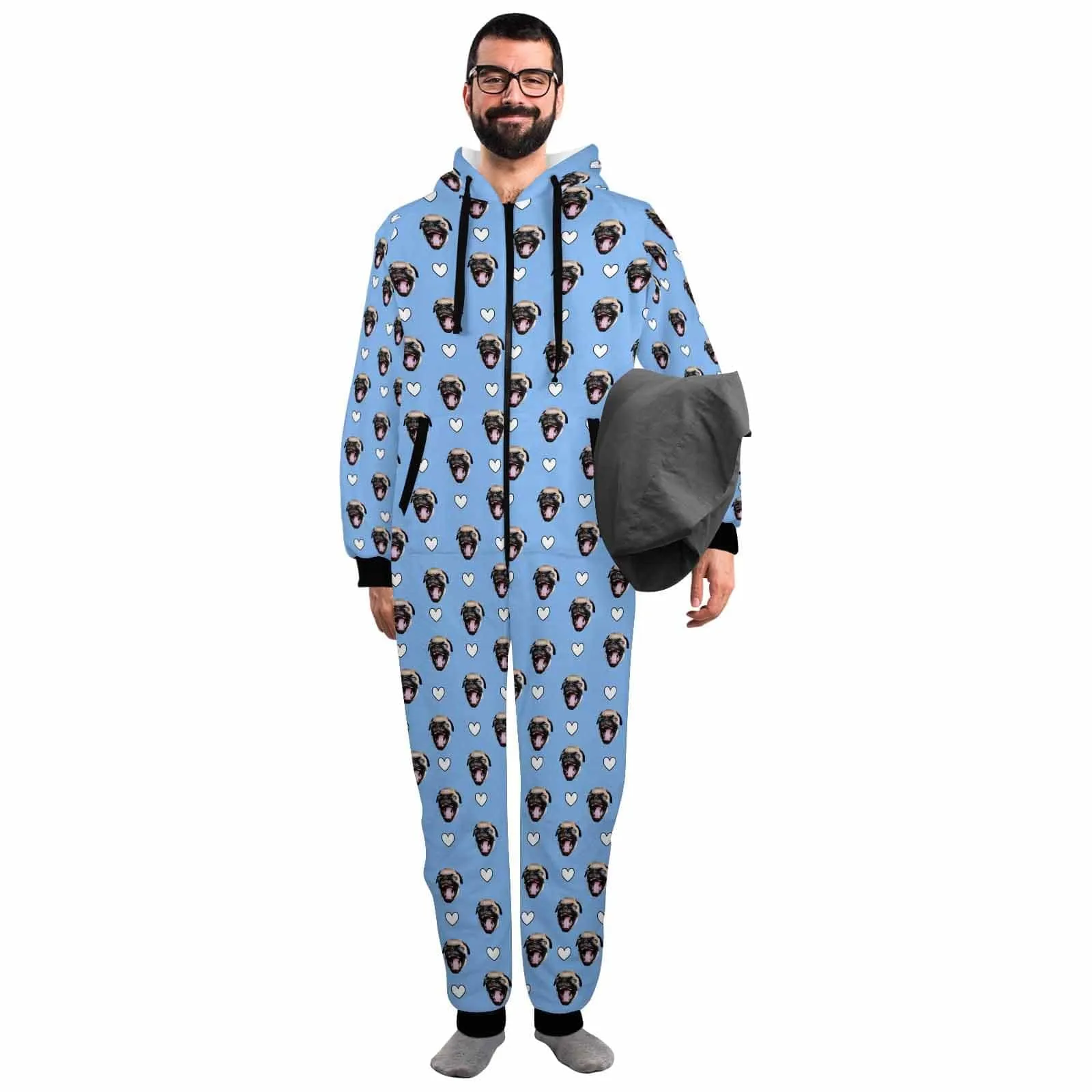 Funny Flannel Fleece Adult Onesie Pajamas Custom Pet Face Cute Jumpsuit Homewear