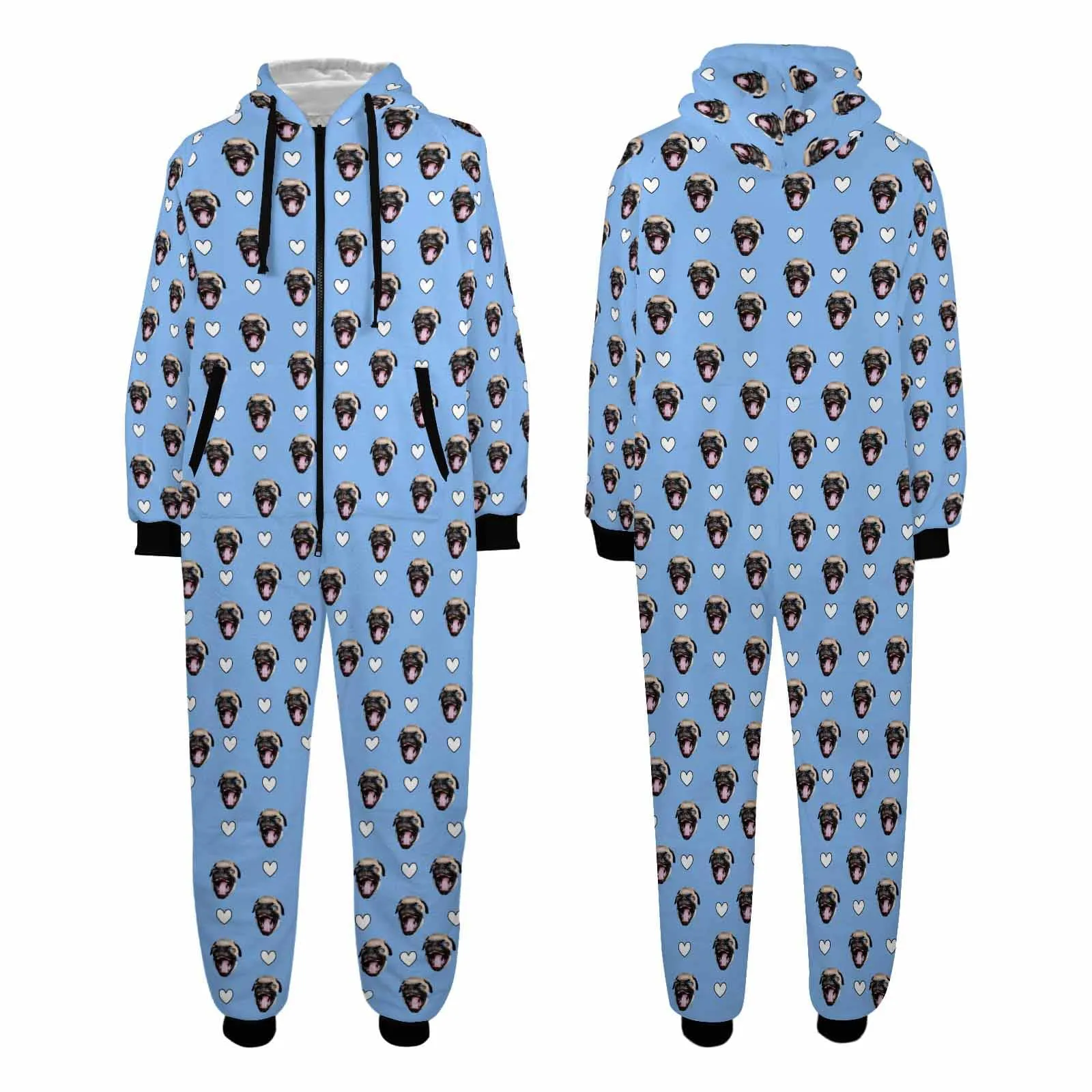 Funny Flannel Fleece Adult Onesie Pajamas Custom Pet Face Cute Jumpsuit Homewear