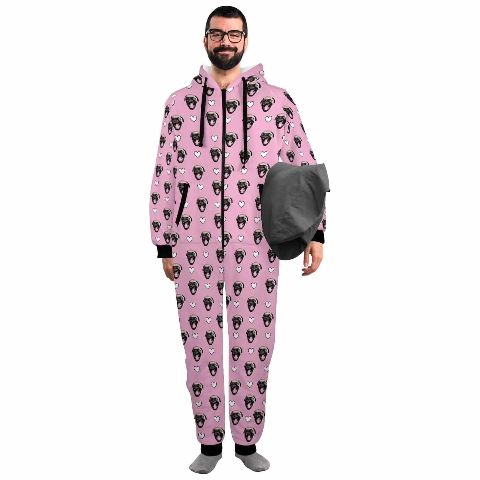 Funny Flannel Fleece Adult Onesie Pajamas Custom Pet Face Cute Jumpsuit Homewear