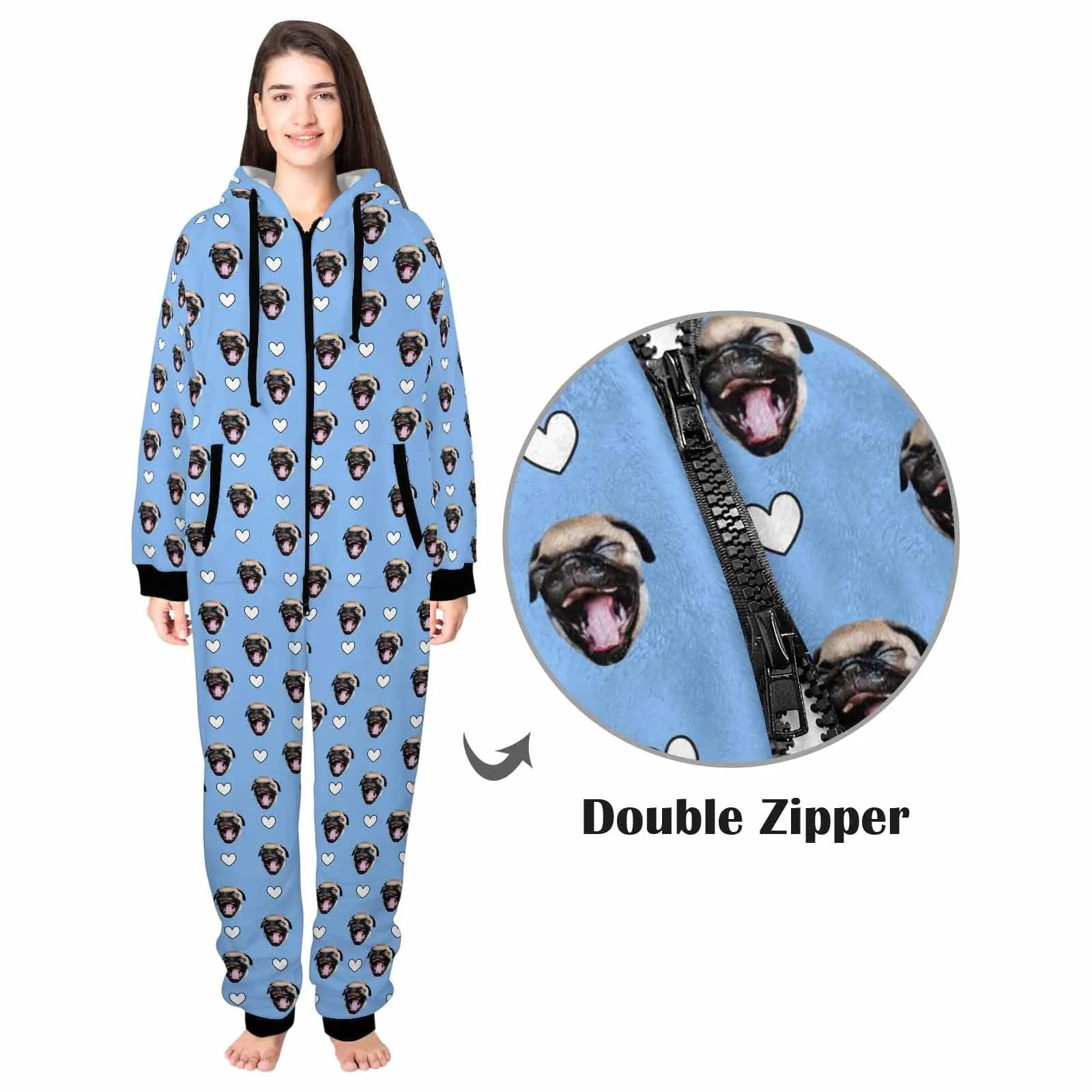 Funny Flannel Fleece Adult Onesie Pajamas Custom Pet Face Cute Jumpsuit Homewear