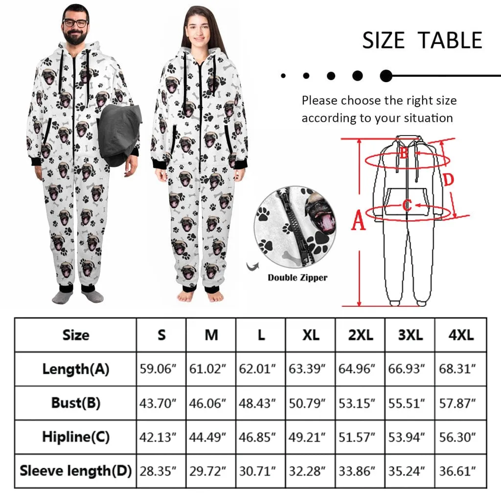 Funny Flannel Fleece Adult Onesie Pajamas Custom Pet Face Cute Jumpsuit Homewear