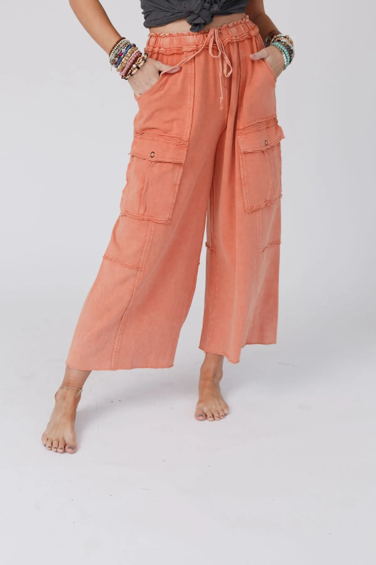 Game On Cargo Wide Leg Pant - Burnt Orange