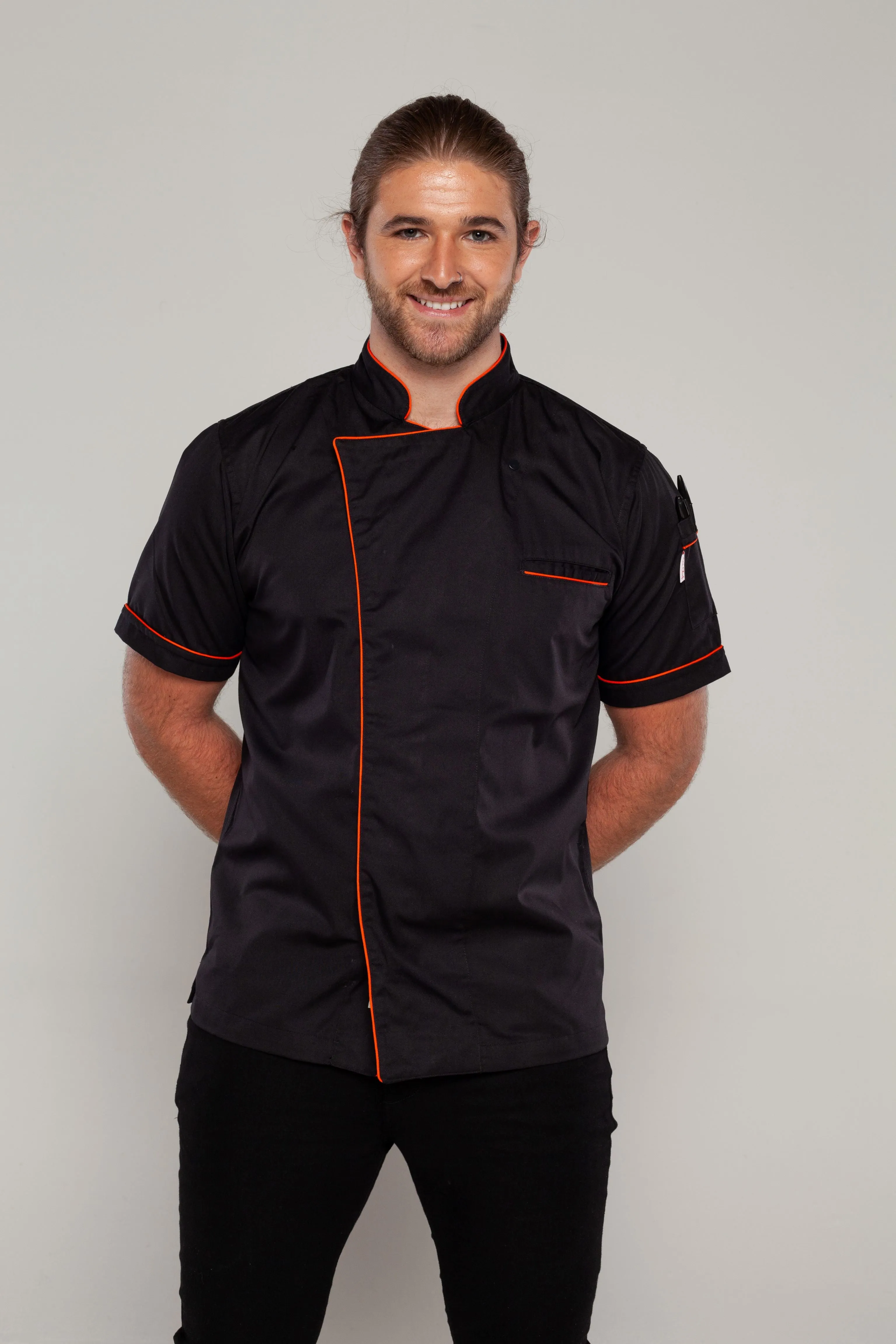 Gazi Chef jacket Black with Orange Trim and Coolvent