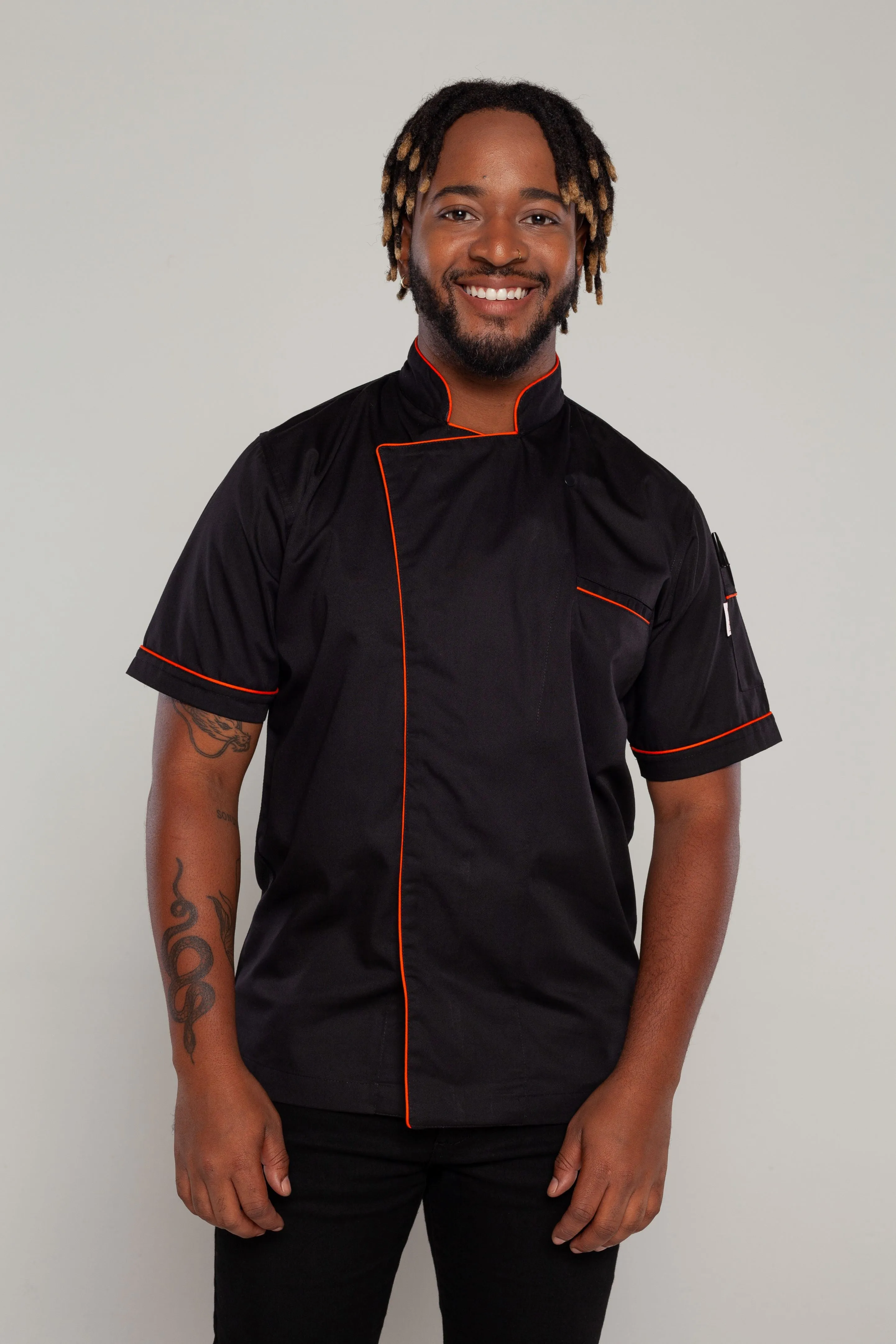 Gazi Chef jacket Black with Orange Trim and Coolvent