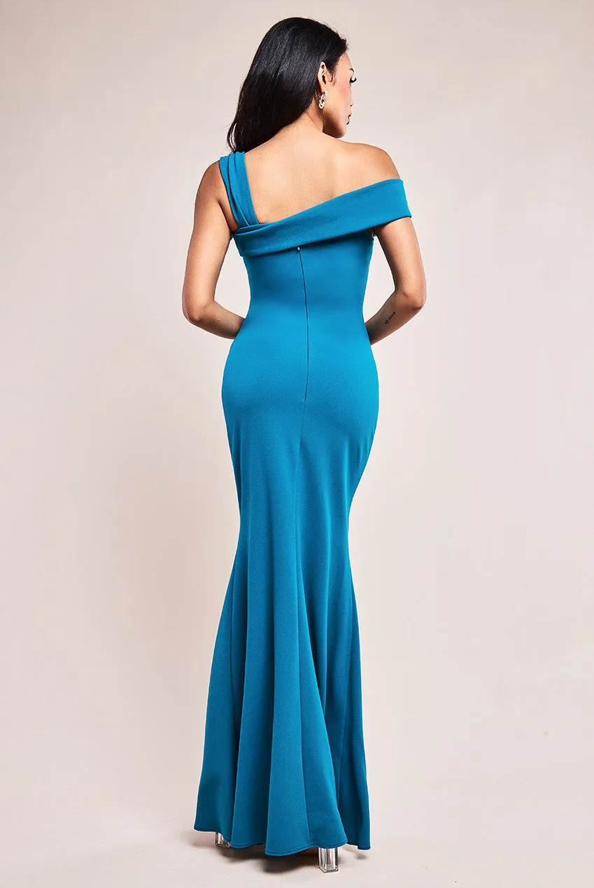 Goddiva Off The Shoulder Pleated Waist Maxi Dress