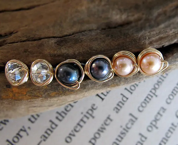 Gold Wrapped Freshwater Pearl Stud Earrings