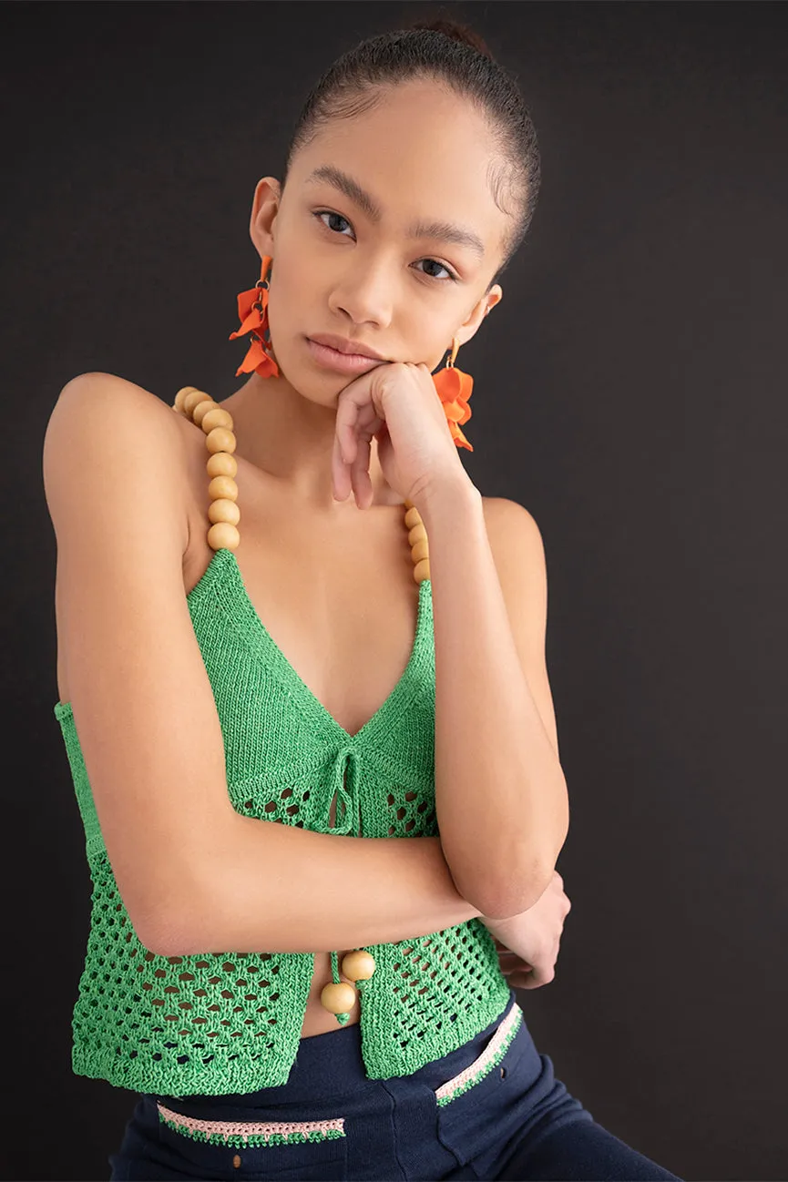 Green Raffia Beaded Camisole