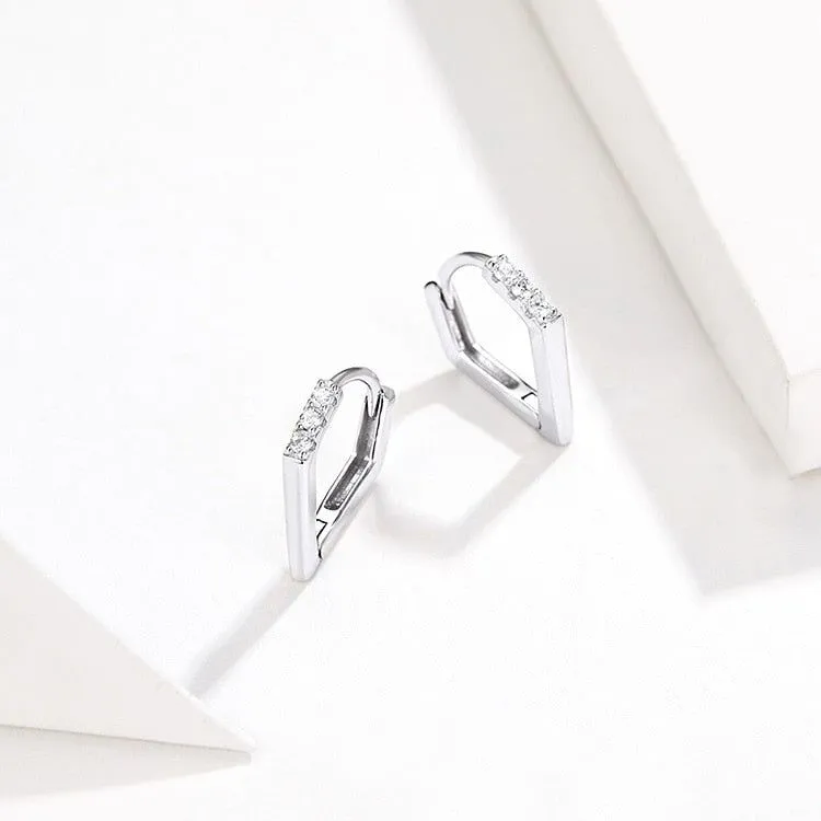 GZ249 - V Shape Hoop Earrings - 925 Sterling Silver Charm Jewelry