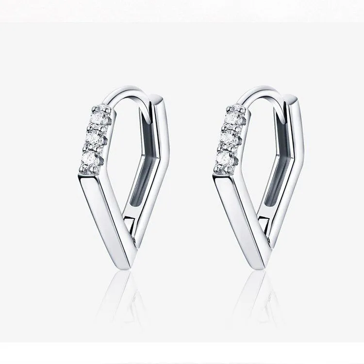 GZ249 - V Shape Hoop Earrings - 925 Sterling Silver Charm Jewelry