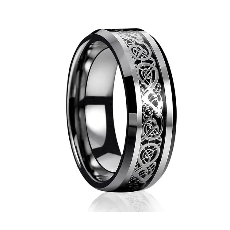 His & Her's 8MM/6MM The Celtic DRAGON Design Tungsten Carbide Wedding Band Ring Set