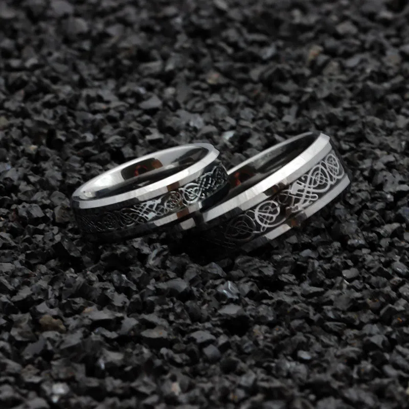 His & Her's 8MM/6MM The Celtic DRAGON Design Tungsten Carbide Wedding Band Ring Set