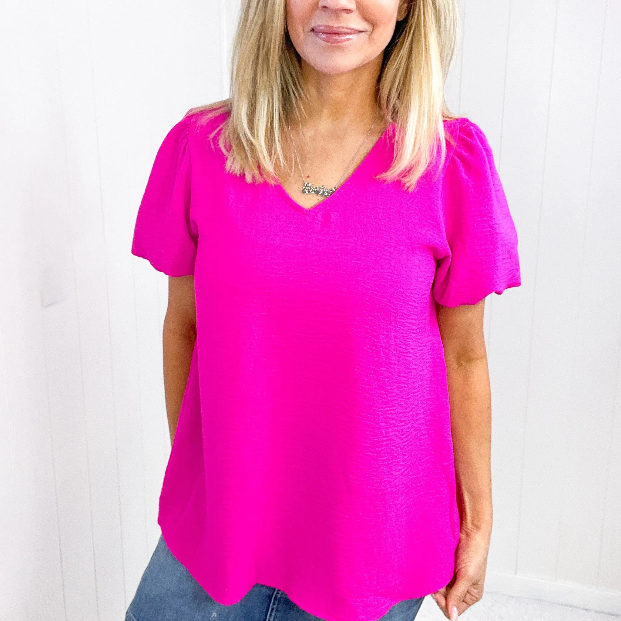 Hot Pink Belong Together Puff Sleeve Blouse