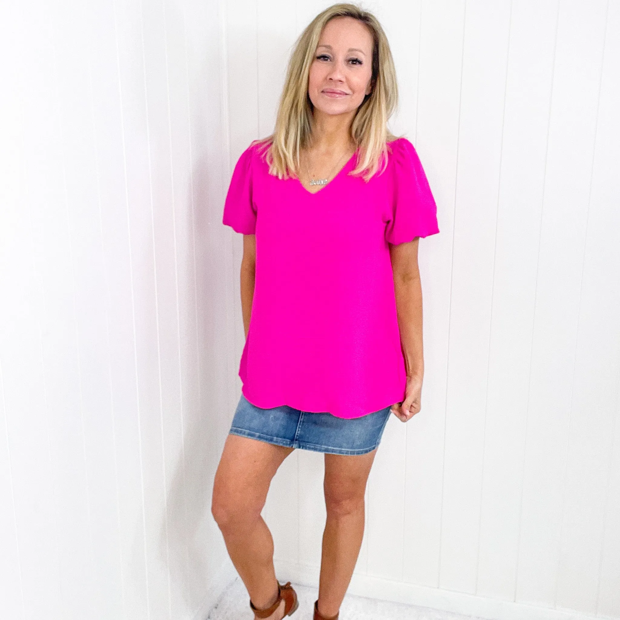 Hot Pink Belong Together Puff Sleeve Blouse