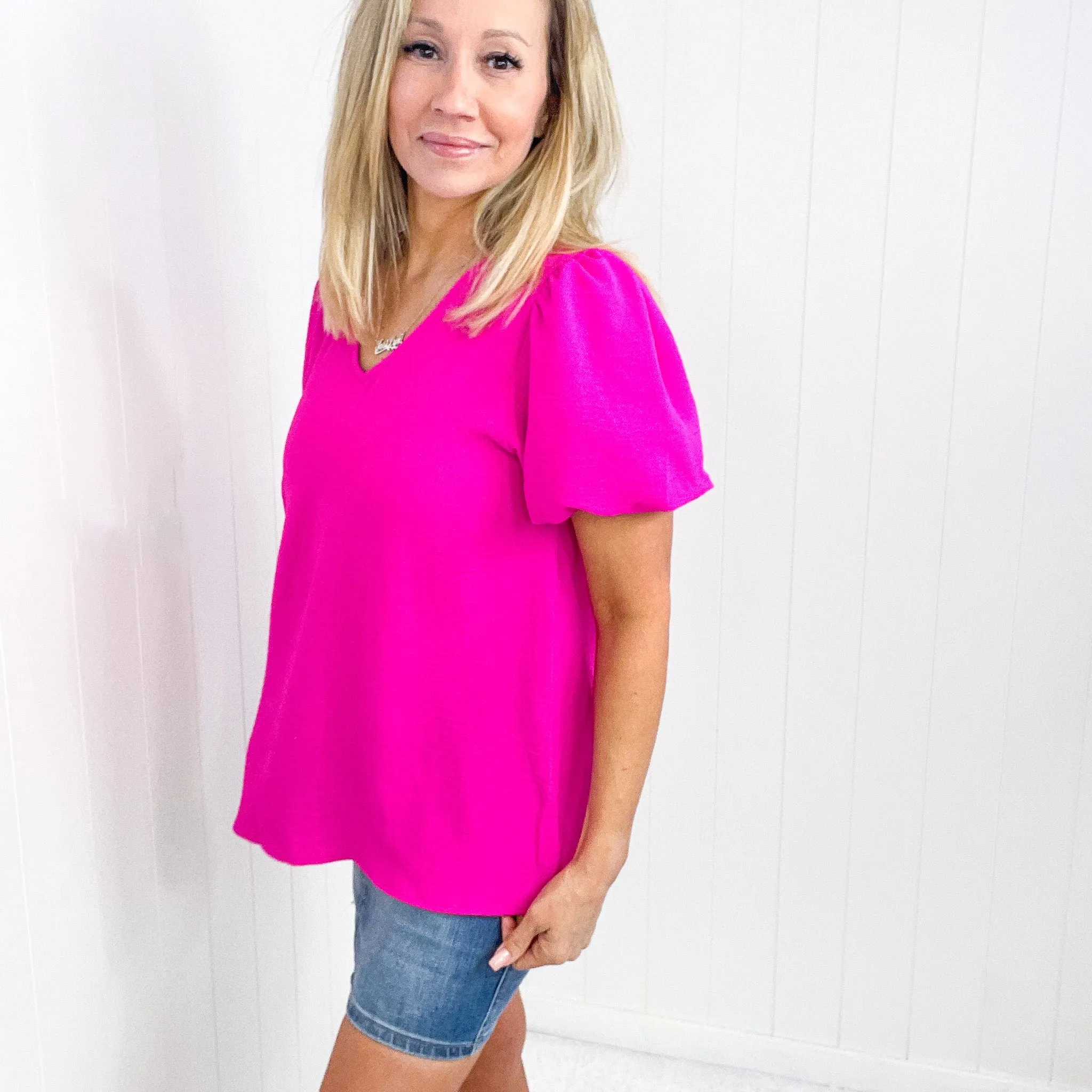 Hot Pink Belong Together Puff Sleeve Blouse