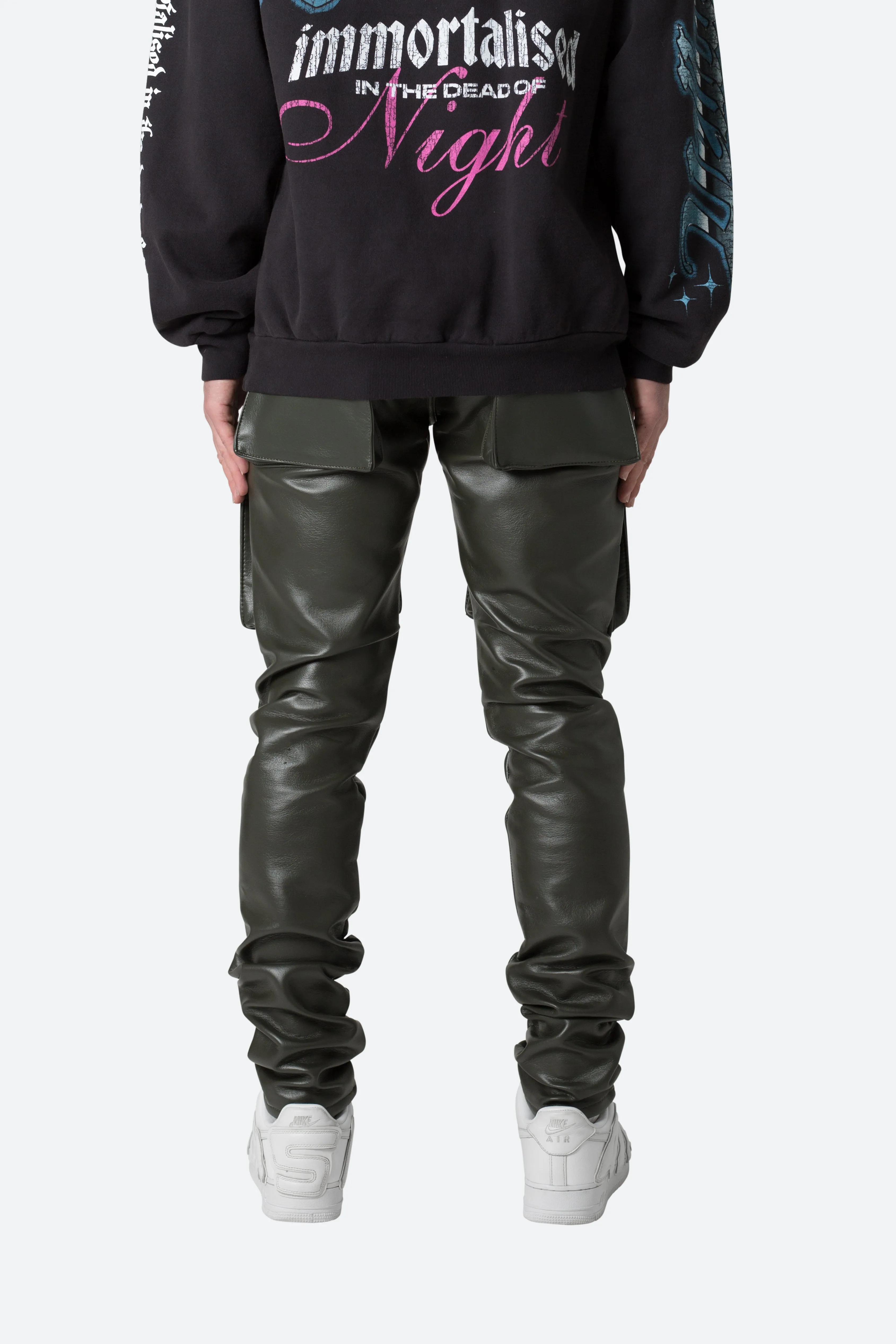 Leather Snap Cargo Pants - Olive