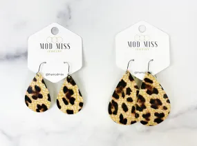 Leather Teardrop Earring Leopard Crackle