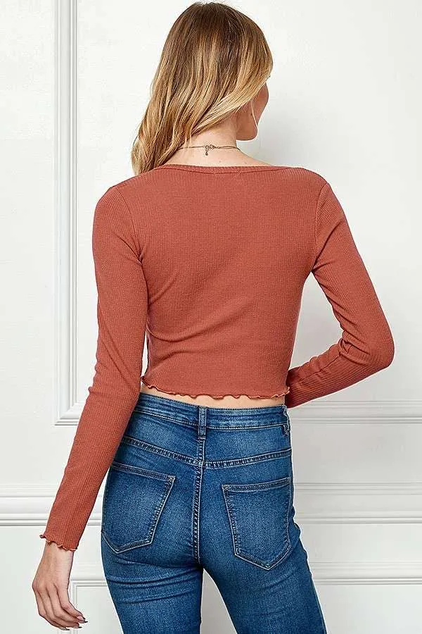 Marsala Long Sleeve Crop Top