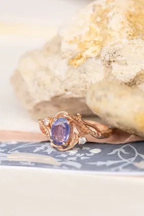 Mermaid violet natural sapphire engagement ring, rose gold engagement ring with sapphire and diamonds / Undina