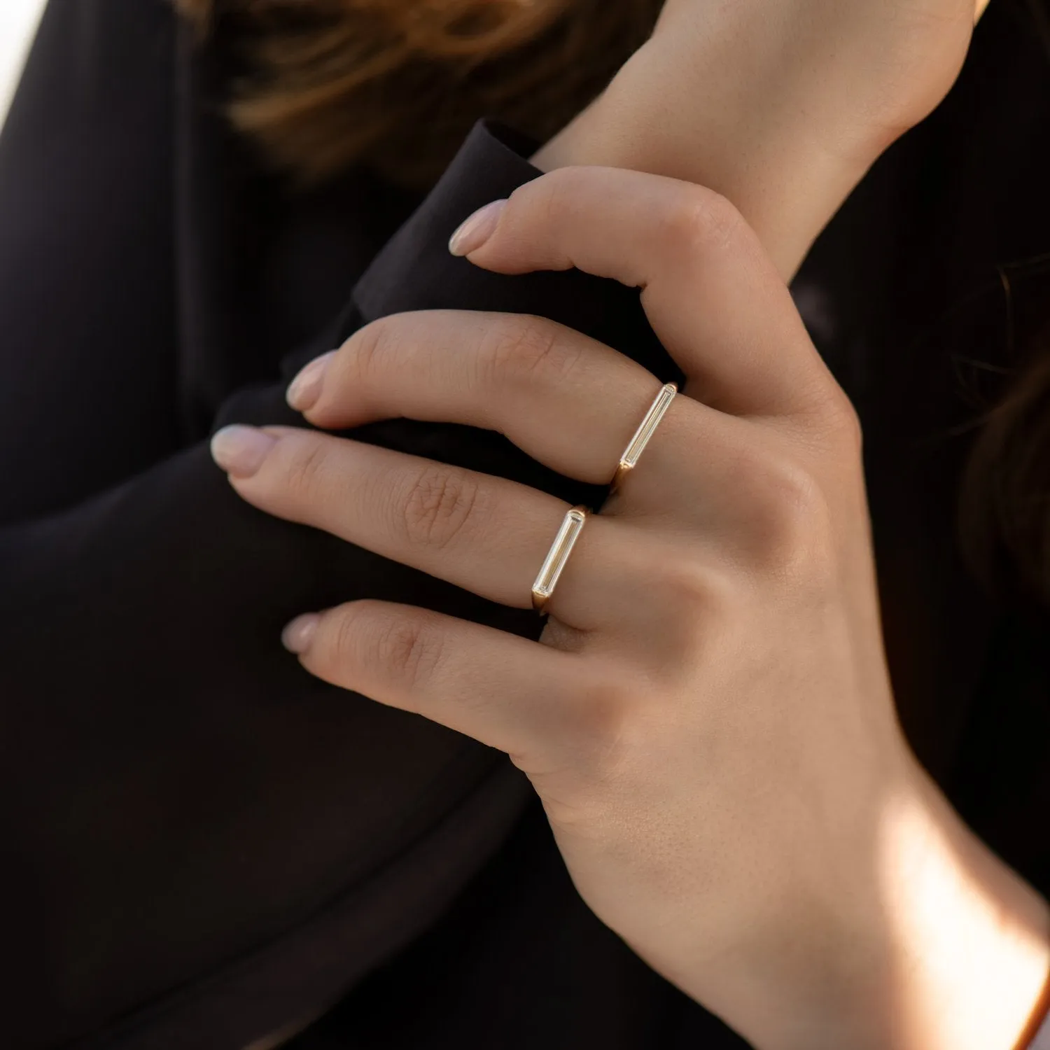 Minimalist Engagement Ring with OOAK Long Baguette Diamond