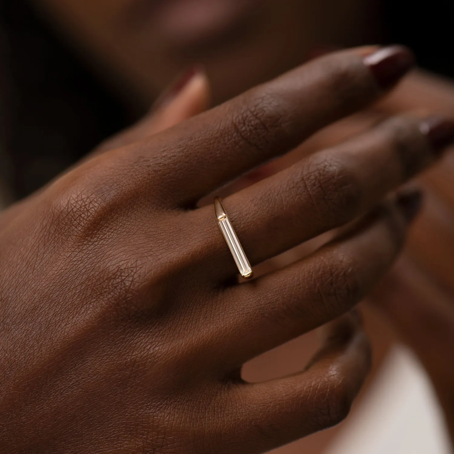 Minimalist Engagement Ring with OOAK Long Baguette Diamond