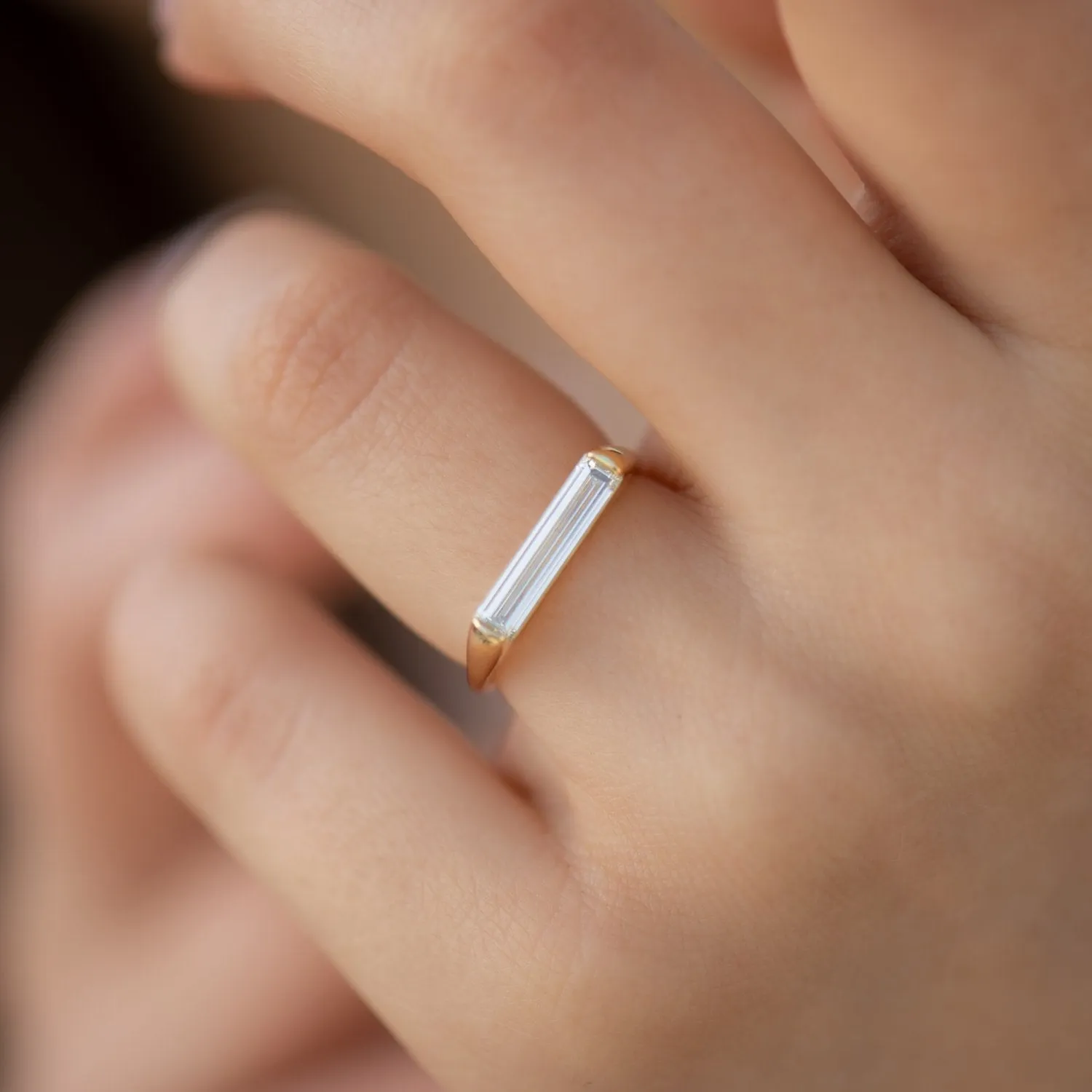 Minimalist Engagement Ring with OOAK Long Baguette Diamond