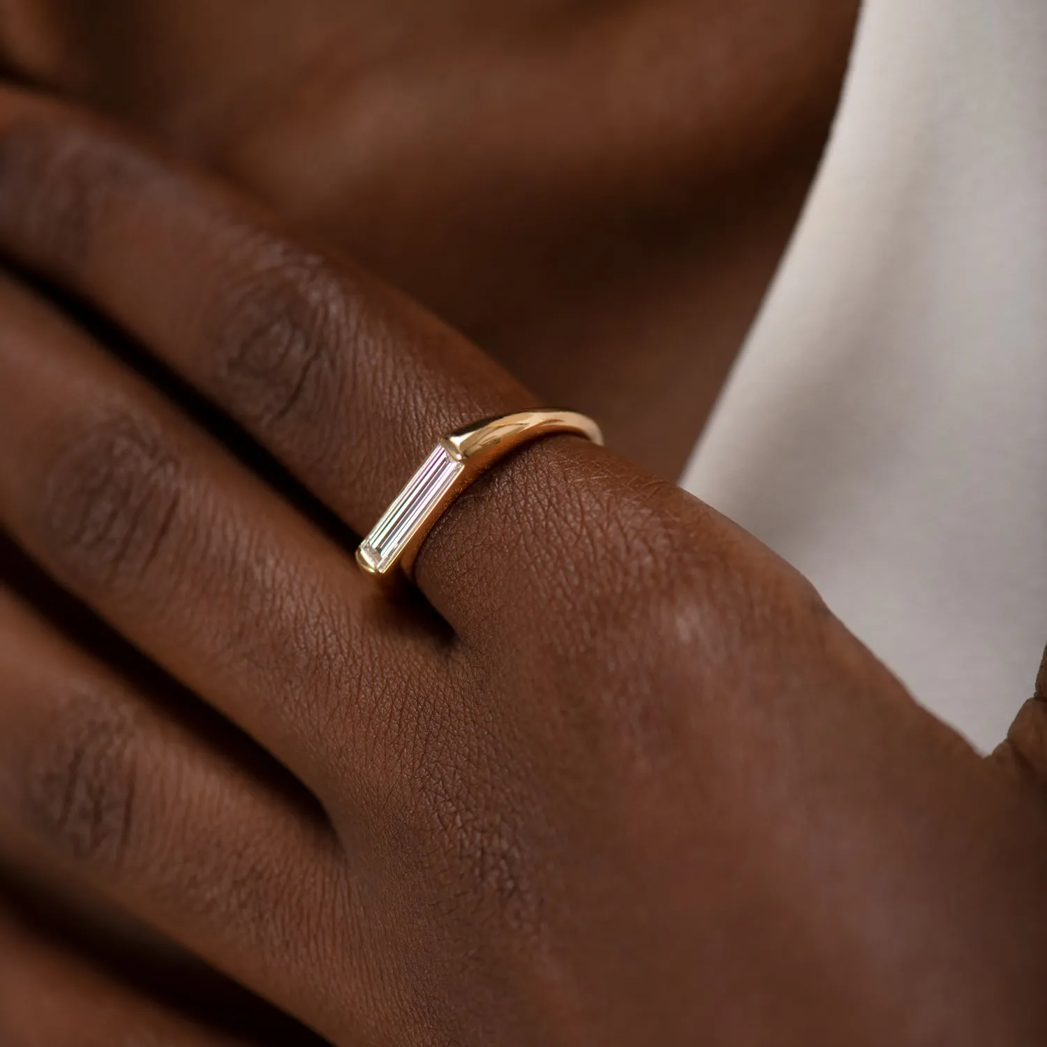 Minimalist Engagement Ring with OOAK Long Baguette Diamond