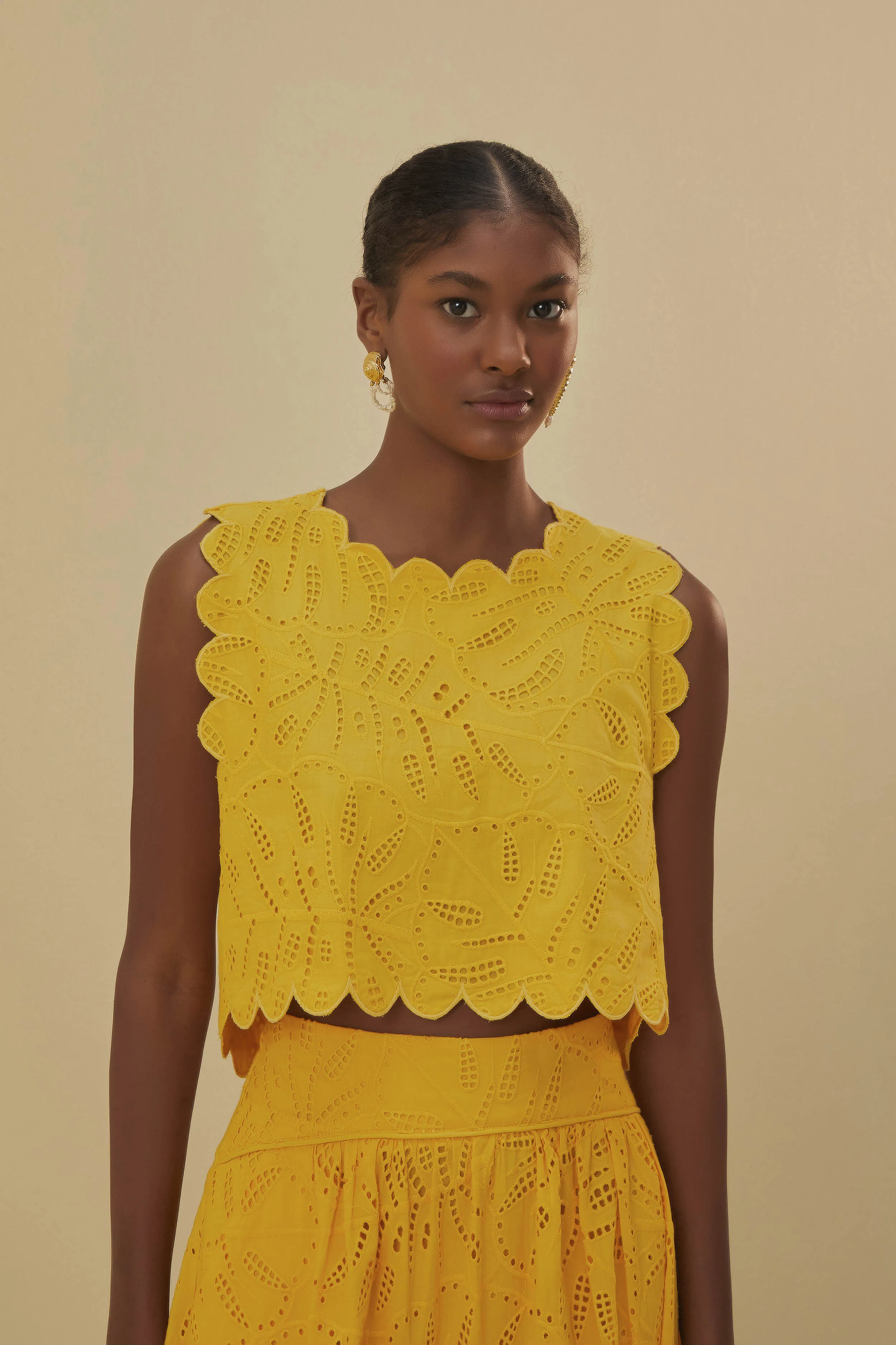 Monstera Eyelet Yellow Crop Top