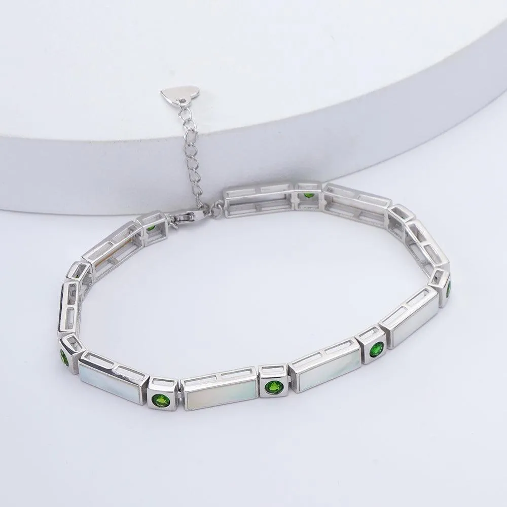 Natural Mother Of Pearl & Chrome Diopside Bracelet