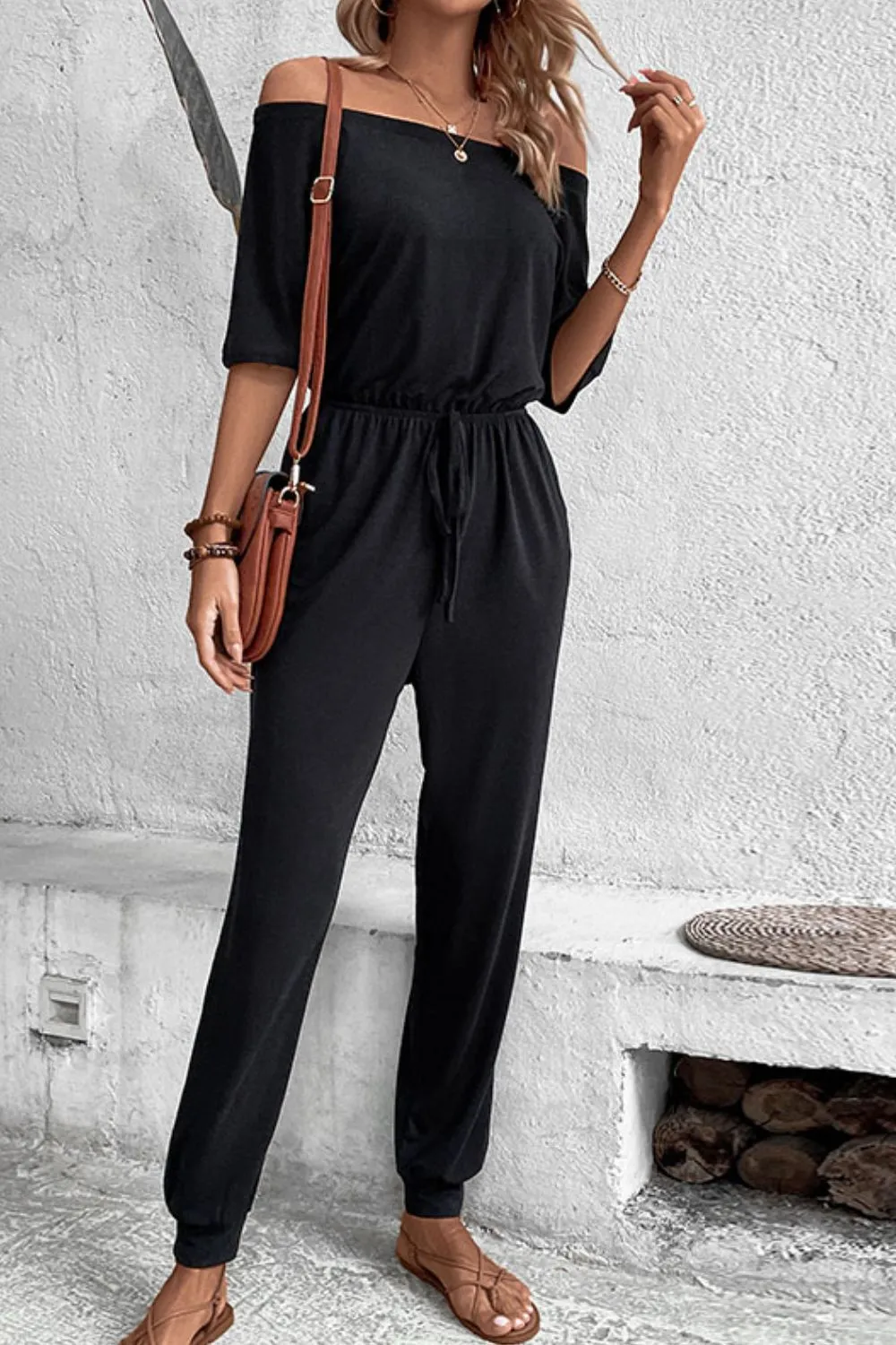 Off-Shoulder-Jumpsuit mit Taschen