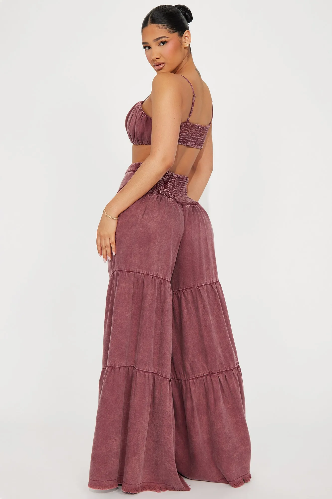 Olivia Washed Pant Set - Burgundy