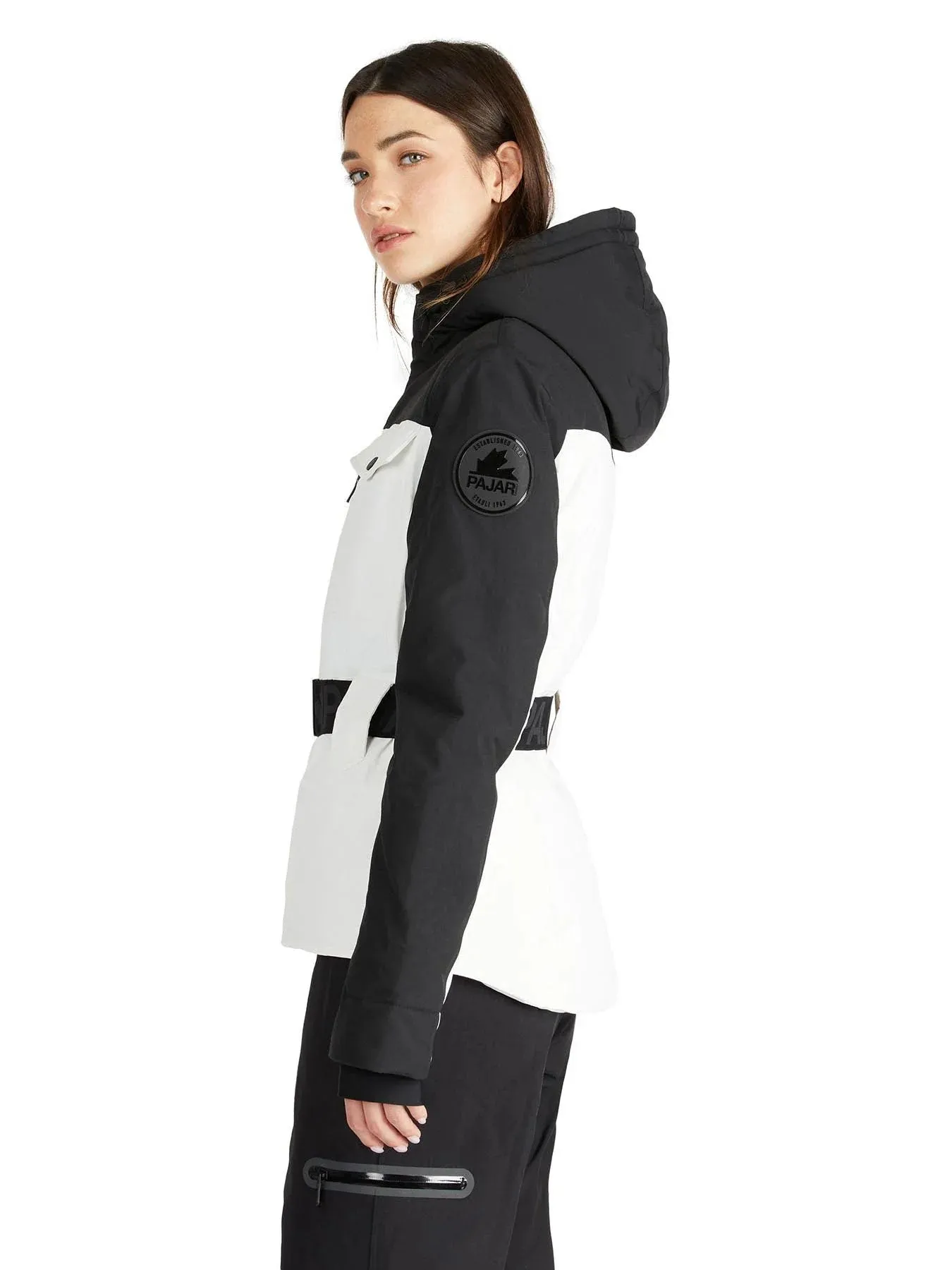 Pajar Womens Gabbi Belted Ski Jacket with Fixed Hood - WHITE