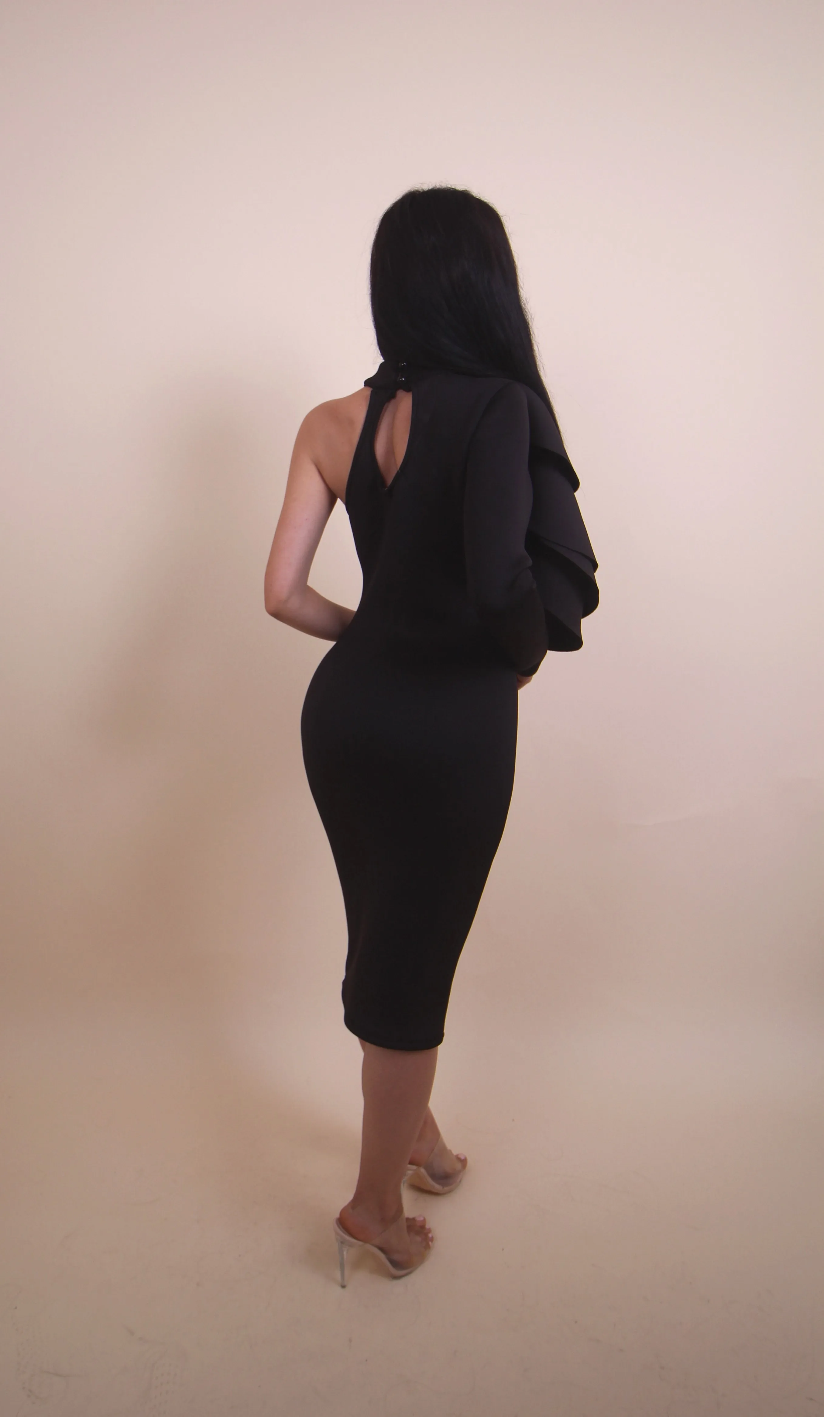 ‘PARDONNE MOI' One Sleeve Dress - Black