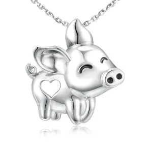 Pig with Heart 925 Sterling Silver Fashion Pendant Necklace