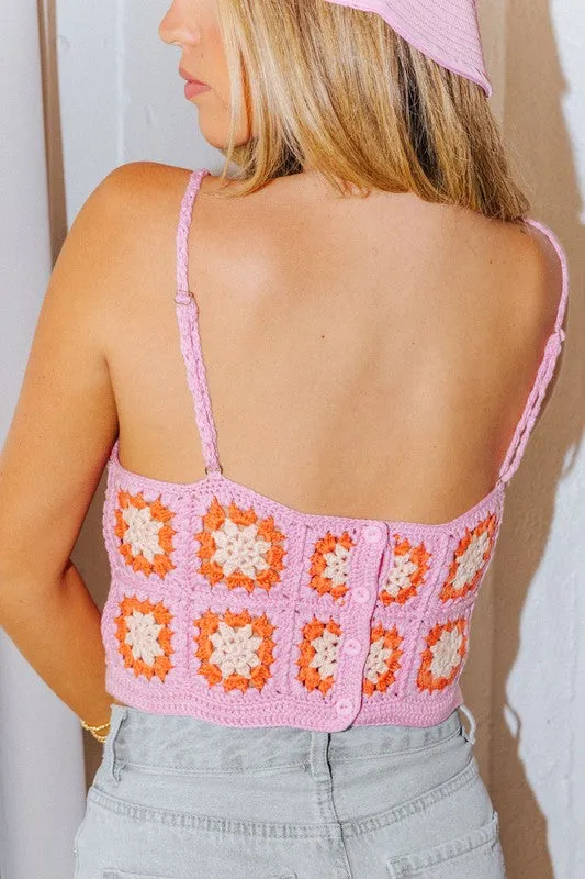 PINK CROCHET CROP TOP