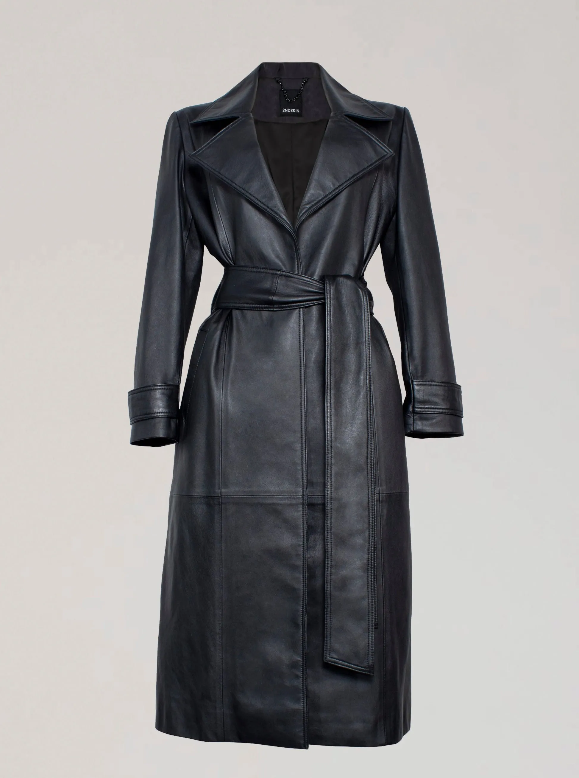 PORTIA LEATHER TRENCH COAT - BLACK