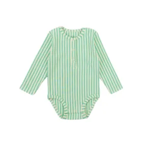 Rib LS Bodysuit, Turquoise Stripe