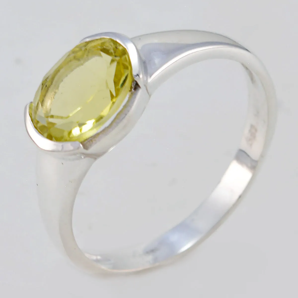 Riyo Chocolate-Box Gem Lemon Quartz 925 Silver Ring Teething Jewelry