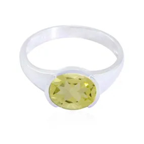 Riyo Chocolate-Box Gem Lemon Quartz 925 Silver Ring Teething Jewelry