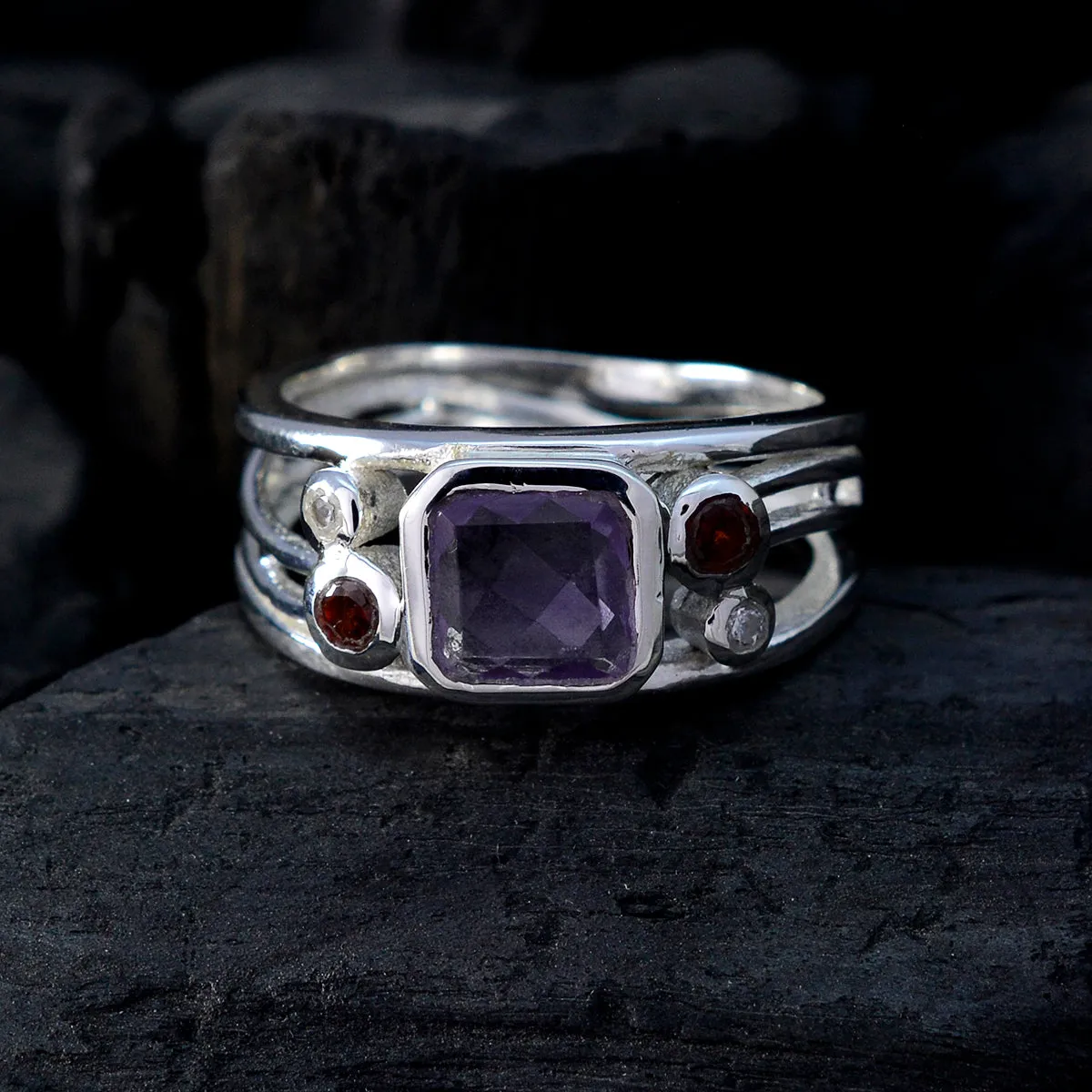 Riyo Comely Gemstones Amethyst 925 Silver Rings Expensive Jewelry