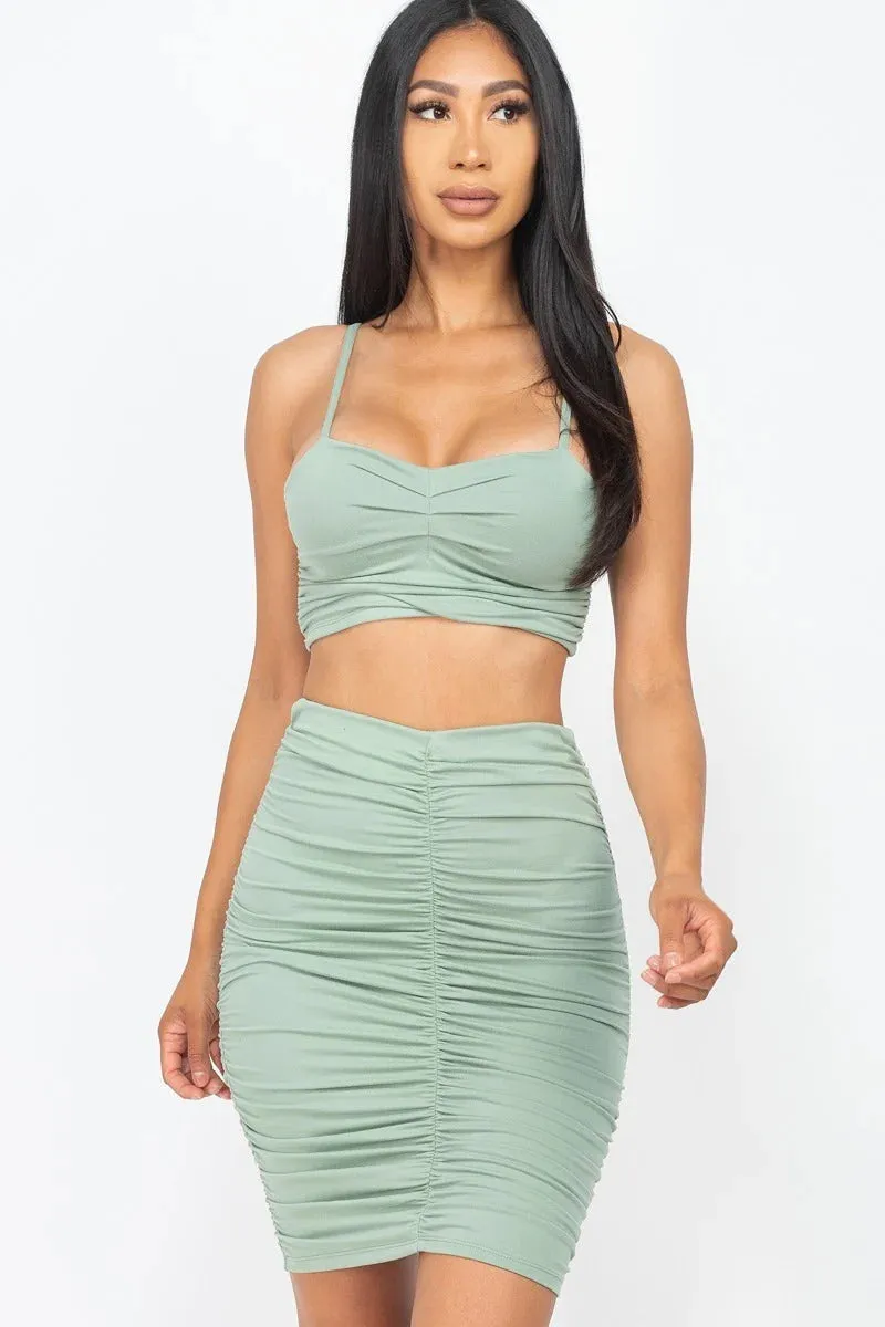 Ruched Crop Top & Skirt Set