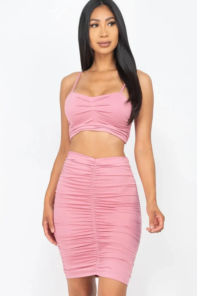 Ruched Crop Top & Skirt Set